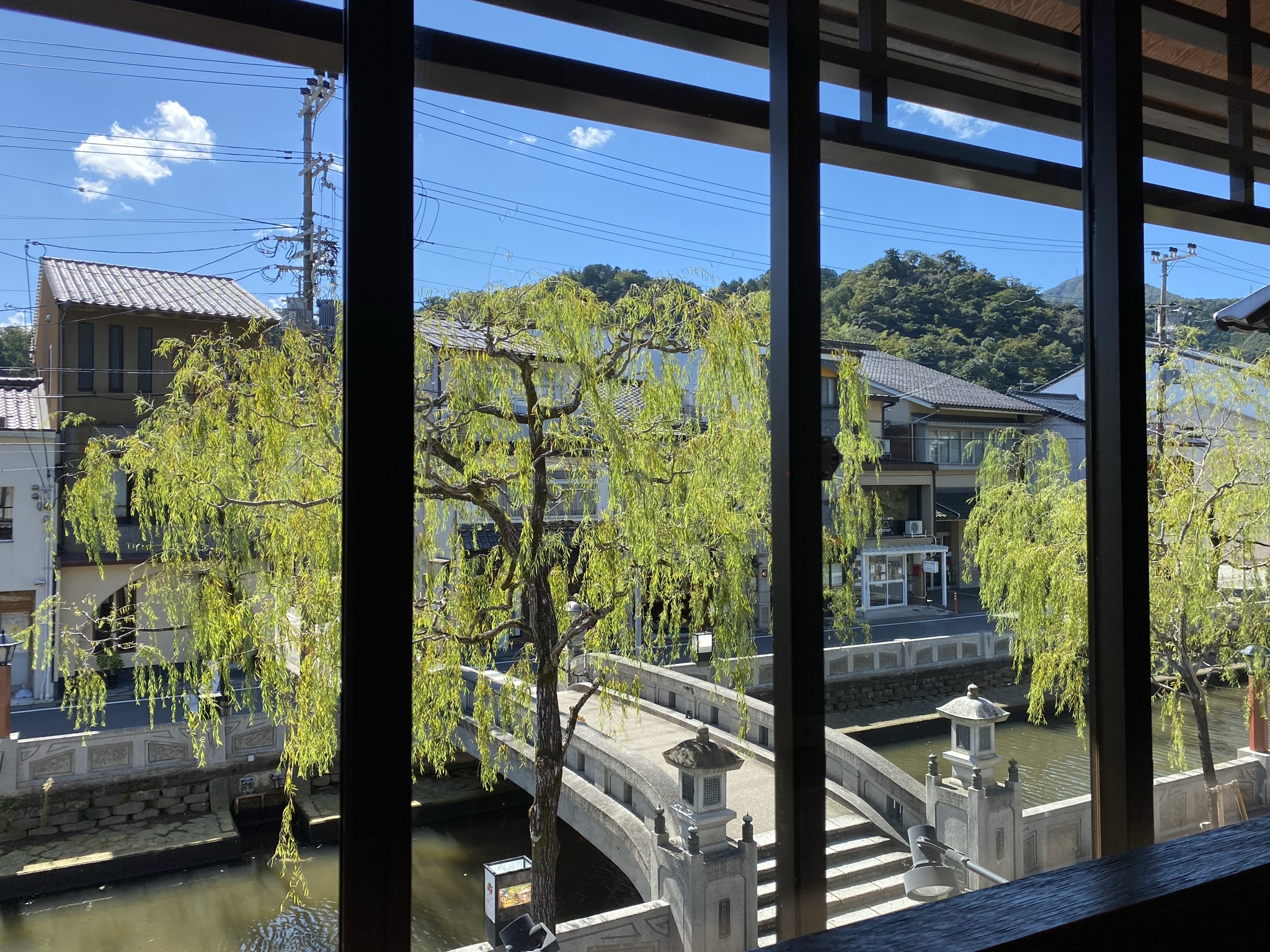 城崎温泉街の川と柳